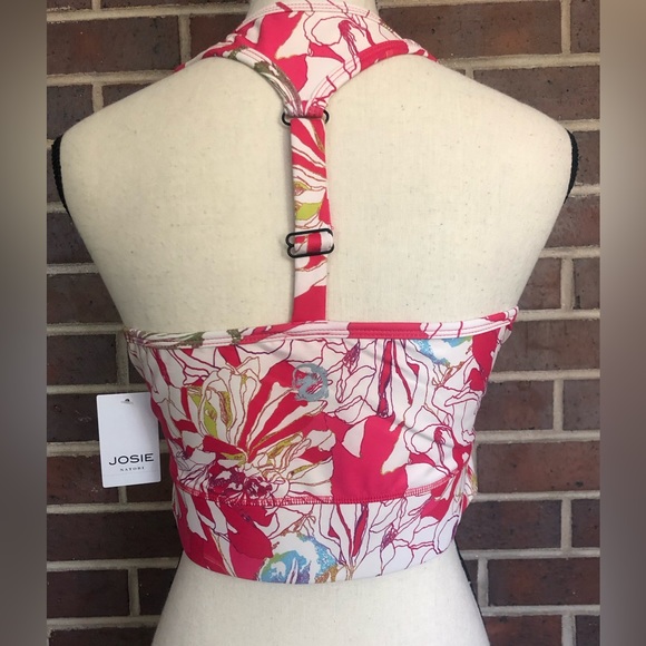 NWT JOSIE NATORI SOLSTICE T-BACK CROP TOP Size M Pink Poppy Trellis Wave - Picture 8 of 10